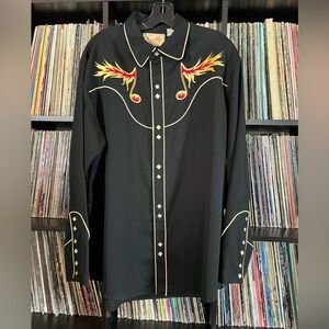 Scully Western Shirt Men’s L | Rockabilly Music Note Embroidery Snap Button BLK
